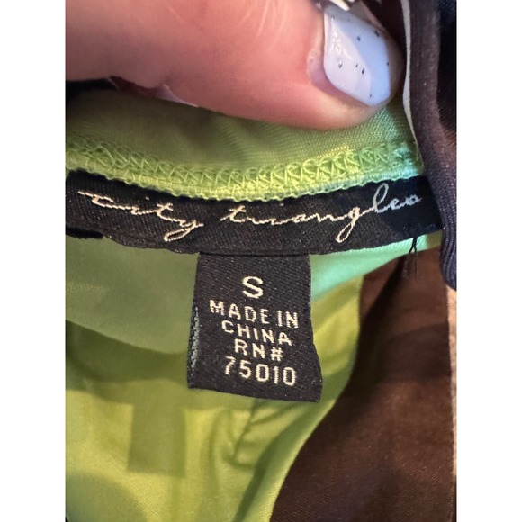 Y2k 2000s City Triangles Maxi Dress Size S Green Brown White Sleeveless Casual - Picture 2 of 4